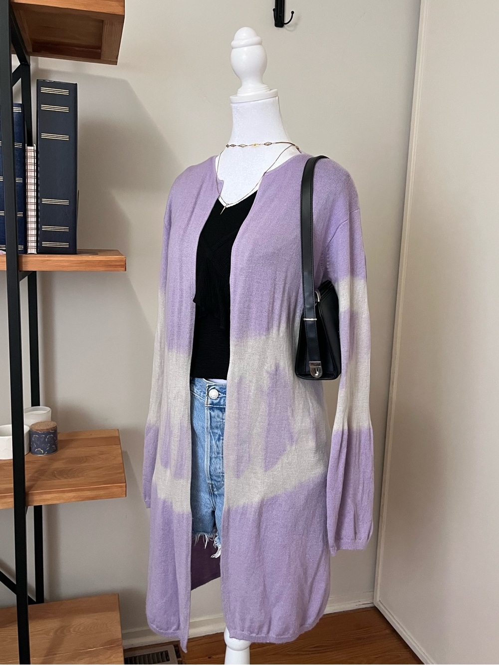 Giorgio Armani Cashmere Ombré Tie Die Purple White Cardigan Sweater Small IT40